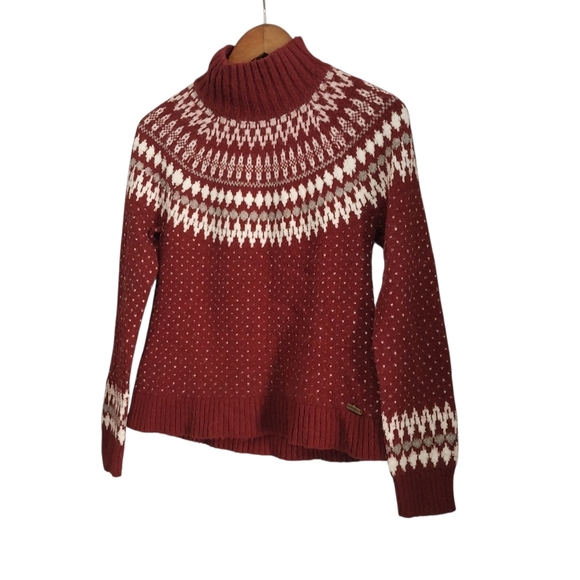 Eddie Bauer Fair Isle Small Burgundy Red Wool Mohair Blend Pullover Knit Sweater - Picture 3 of 9